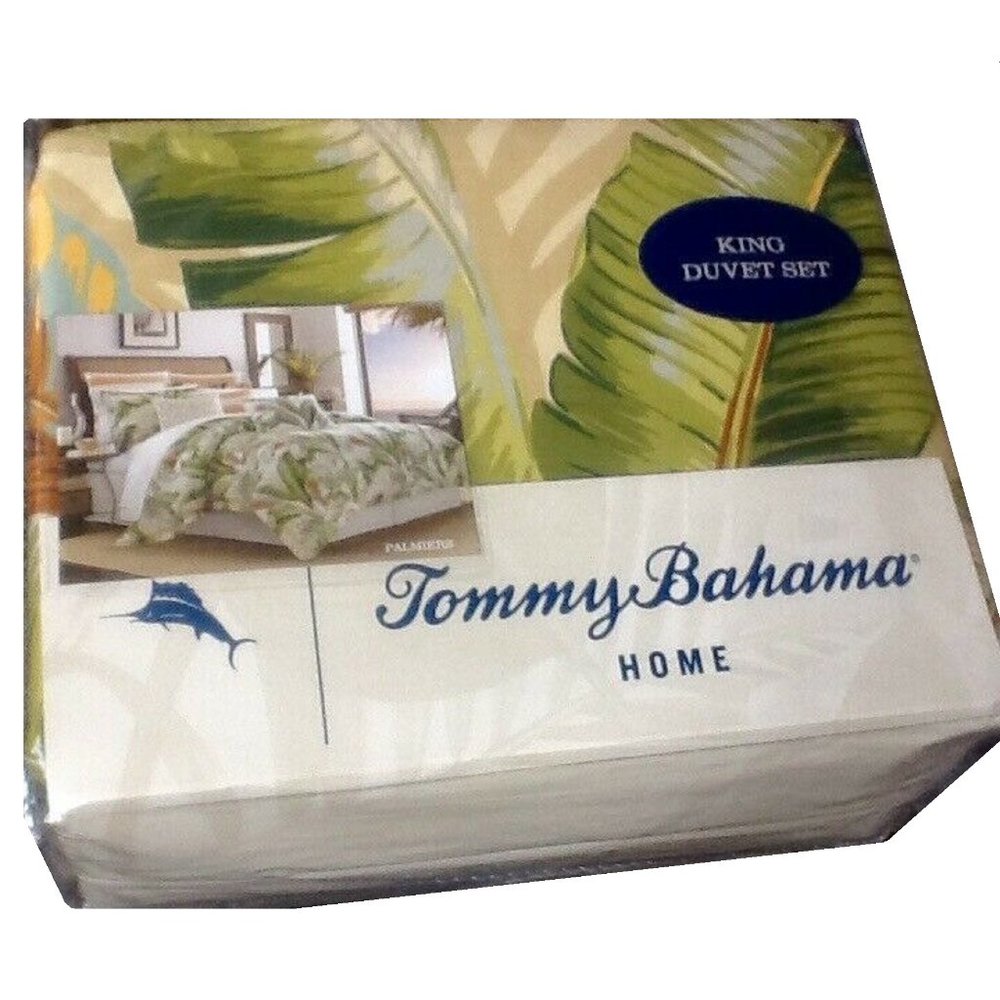 new Tommy Bahama Palmiers GREEN 100% Cotton KING Duvet Cover + 2 Pillow Shams